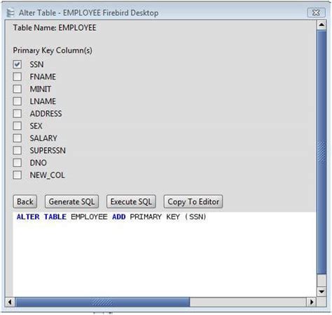 Firebird Add Primary Key To Firebird Database Tables Via The Alter Table Command