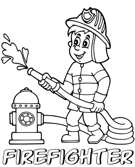 Firefighter printable.  Friendly Firefighter Coloring Page A proud cartoony fireman...