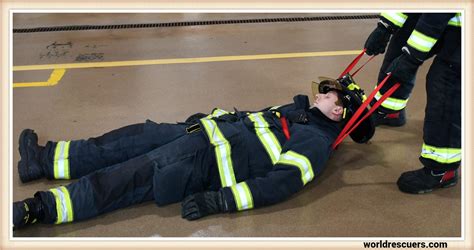 Firefighter rescue webbing technique.  They are used for firefighting, cli...