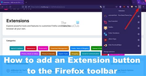 Firefox 115 download.  Click the extension button on browser toolbar to open settin...