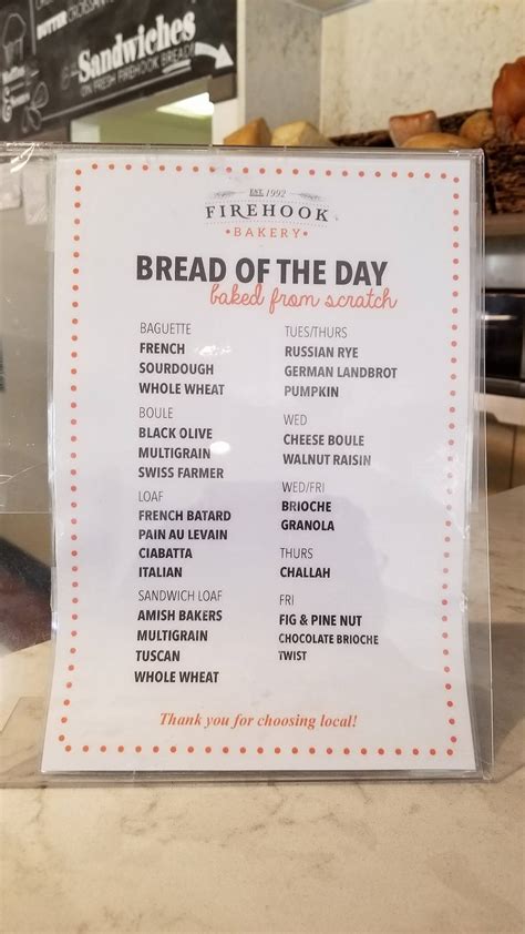 Firehook Bakery Menu