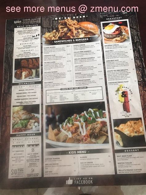 La carte de Firehouse Pub à Wyandotte a 15 plats. Commande ici a partir du menu ou trouve d’autres restaurants à Wyandotte. ... Firehouse Pub menu. Menu complet .... 