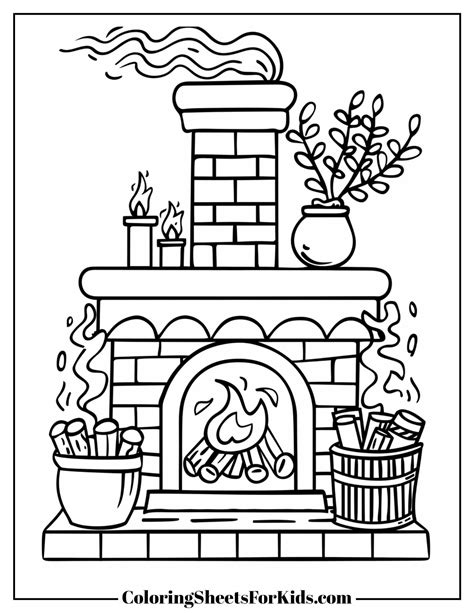 Fireplace Coloring Shee