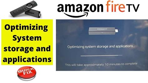 Fire Stick. Fire TV. Reply Reply Reply I have this question too + 1. 1 Answers 69 Views . Vishnu N (Amazon Staff) September 10, 2023 at 7:32 AM. Hi @arun king, welcome to the Digital and Device Forums! I'm sorry to hear that your Fire TV Stick is stuck on "Optimizing system storage and applications". Let's try some basic troubleshooting steps: