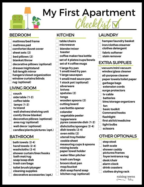 First Apartment Checklist