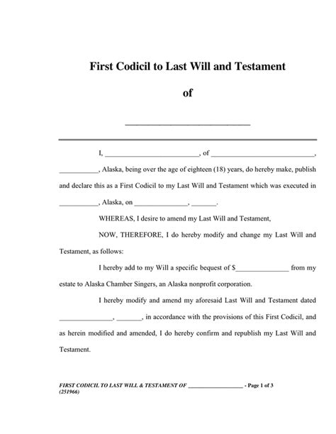 First Codicil to Last Will and Testament in Word and Pdf formats page