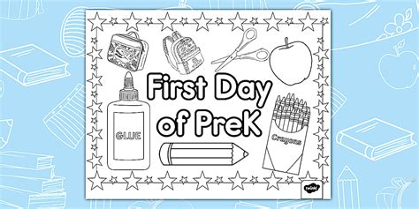 First Day Of Prek Coloring Shee