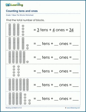 First Grade Math Worksheets Base 10 Blocks K5 Learning