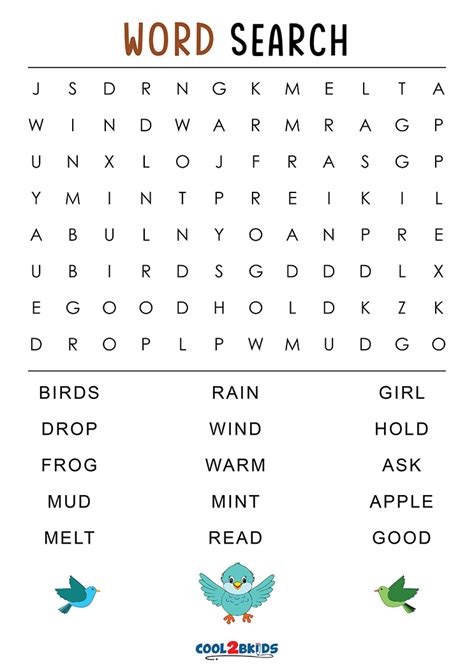 First Grade Word Search Printable