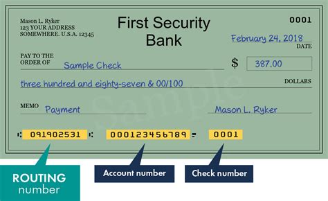 First Security Bank Routing Numbers