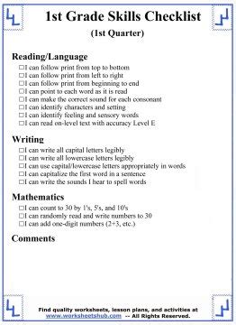First grade skills checklist pdf free download.  FREE and includes The Curriculum C...