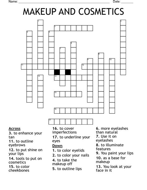 The Crossword Solver found 30 answers to "big name in cosmetics'", 7 letters crossword clue. The Crossword Solver finds answers to classic crosswords and cryptic crossword puzzles. Enter the length or pattern for better results. Click the answer to find similar crossword clues . Enter a Crossword Clue. Sort by Length. # of Letters or Pattern.. 