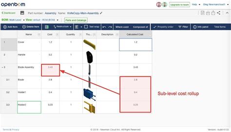 First preview Multilevel BOM Rollup Calculation in OpenBOM by