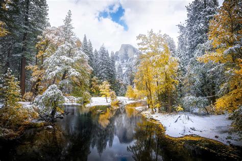 First snow of the season falling at Tahoe, Yosemite
