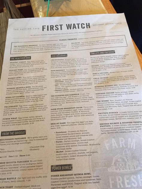 First watch vero beach menu. 17 Faves for First Watch from neighbors in Vero Beach, FL. First Watch is an award-winning breakfast, brunch and lunch spot, serving a chef-driven menu of elevated classics and seasonal specialties, always made to order using the freshest ingredients. We greet the sunrise by slicing and juicing fresh fruits and vegetables, whipping French toast batter from scratch and brewing pots of our ... 
