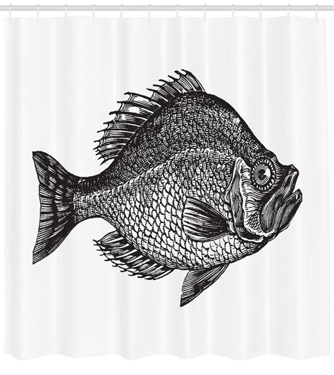 Fish Bath Mat, Vintage Design Rock Bass Fish Hand Drawn in