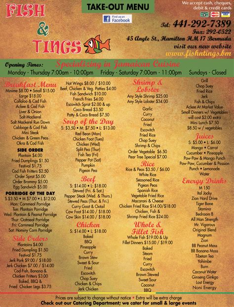 Fish n tings. Fish N Tings. Located in scenic Hamilton, Bermuda, Fish N Tings offers authentic Jamaican cuisine to the island. It has been more than 14 years of serving fresh and flavorful food, including ... 