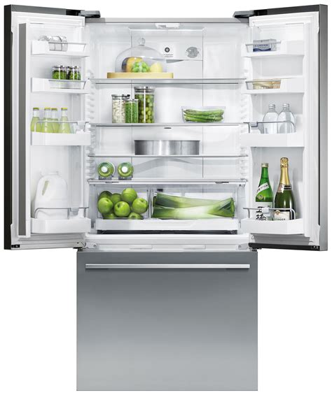 Fisher paykel refrigerator. Internal ice maker with boost for busy times. Spacious bottom freezer with full extension drawer gives easy access to frozen goods. This product does not come with door panels and handles (as pictured). Stainless steel door panels and handles can be purchased separately. Height 71 1316 ". 