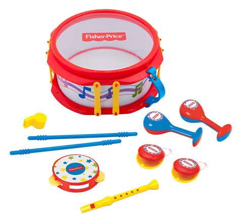 Fisher price drum set. Grab yours here - https://www.walmart.com/ip/Fisher-Price-Rainforest-Musical-Band-Drum-Set-9-Piece-Drum-Set-Musical-Instrument-Musical-Toy-Toddlers-Ages-3/90... 