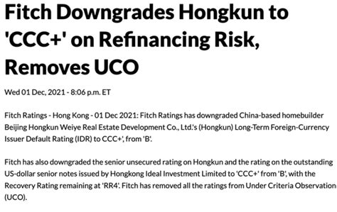 Fitch Downgrades Hongkun to