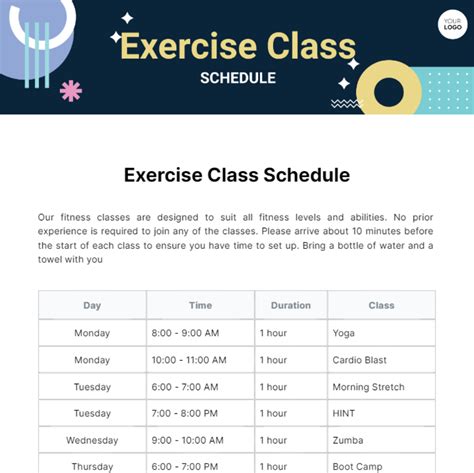 Fitness Class Schedule Examples and Forms