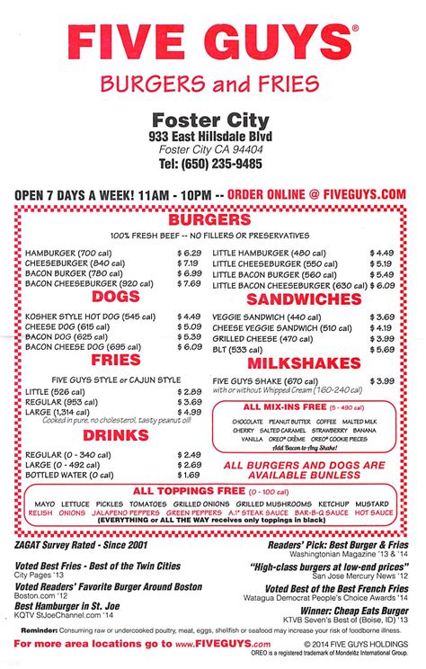 Five Guys - Menu - Hampstead - Yelp