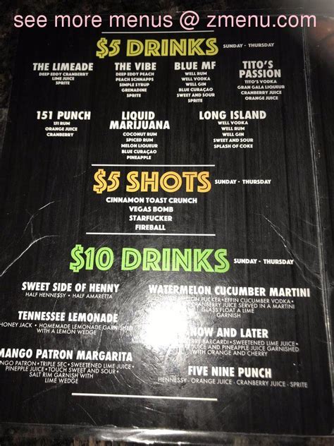 Five Nine Lounge menu - Houston TX 77099 - (877) 585-1085