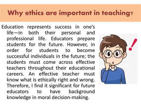 Five ethics of teaching profession.  In the school context, both teacher...