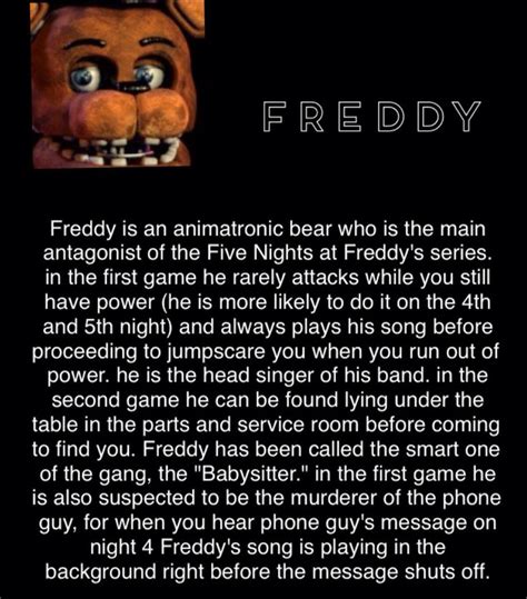 Five nights at freddy's phone guy script. Welcome to the Five Nights at Freddy's Wiki, the comprehensive encyclopedia site about Five Nights at Freddy's, a media franchise based around an indie point-and-click horror video game series created by Scott Cawthon.The series is centered on the universe of various fictional restaurant chains (pastiches of real-life restaurants such as Chuck E. … 