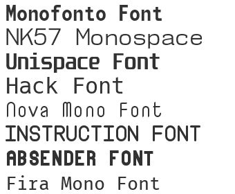 Fixed width fonts. Browse and download Fixed width Fonts for free from Fontsly.com. Browse and download Fixed width Fonts for free from Fontsly.com. Recent Fonts Top Fonts Designers Submit a font. En; De; Fr; It; Es; Pt; Ru; Uk; Tr; ... Fonts Top Fonts Designers Submit a font. Search. Basic Sans serif Serif Various Fixed width Bitmap 3 px 4 px 5 px 6 px 7 px 8 px … 