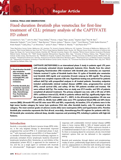 Fixed-duration (FD) first-line treatment (tx) with ibrutinib (I) plus ...