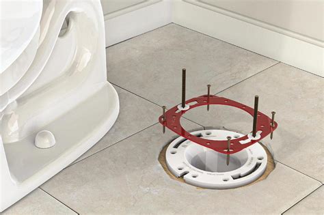 Fixing toilet flange. When your wax ring/rubber seal is in place, lift the toilet and align it with the 2 bolts. Slide the bolts through the holes on the toilet base and lay them down gently. Rock the toilet gently to make sure it is solid on the flange and that the wax is sealing. Slide in the shims in the spaces you had marked before. 