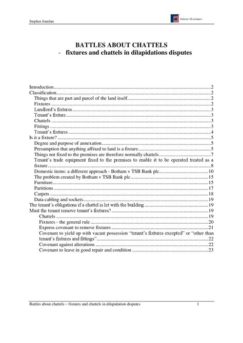 Fixtures and chattels in dilapidations disputes - Docsity