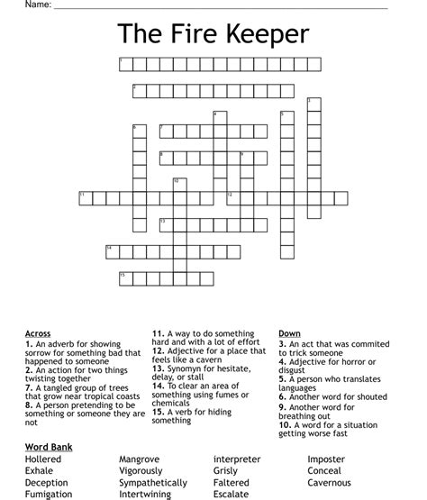 Flame keeper Crossword Clue Wordplays.com