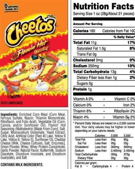 Flamin hot cheetos nutrition facts. .  ...