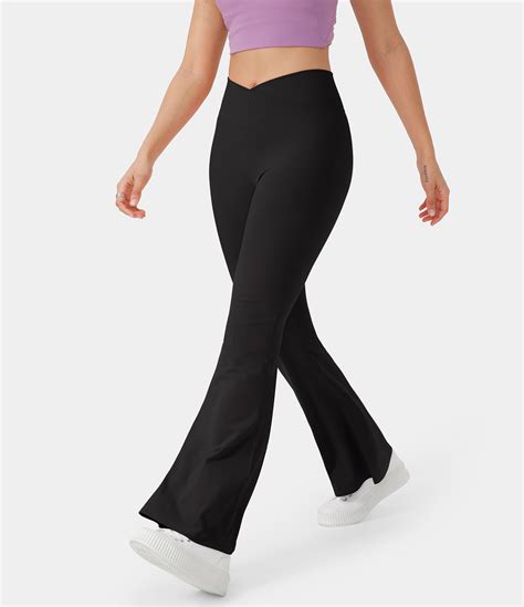 Flare Leggings for Women with Pockets, Crossover Yoga Pants with