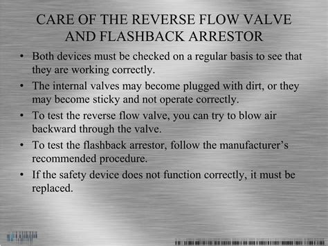 Flashback arrestor definition.  Reverse flow of gases is often caused by op...