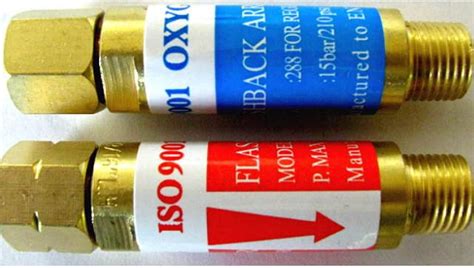 Flashback arrestor for oxygen cylinder.  Models suitable for oxygen, acetylene, propane a...