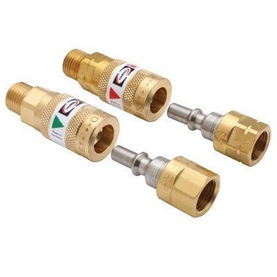 Flashback arrestor oxygen regulator.  Harris' quick connectors provide c...