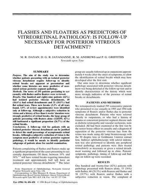 Flashes and floaters as predictors of vitreoretinal pathology: Is ...