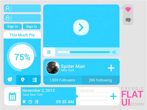 Flat Blue UI Design Free PSD Download PSD