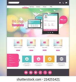 Flat Colorful Website Template with Clean Modern Design. Stock Vector