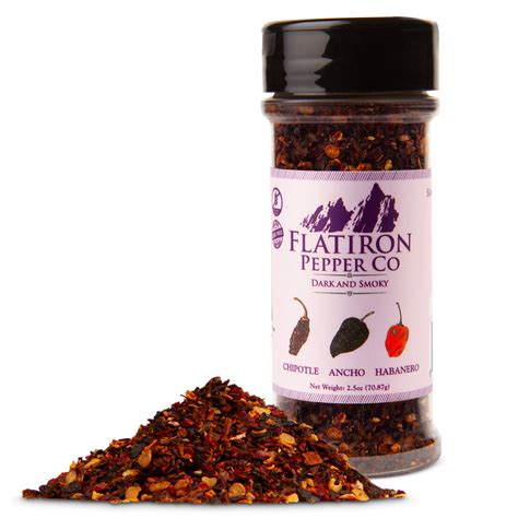 Flatiron pepper co. BBQ RUB - Dark&Smoky. $8.95. Pay in 4 interest-free installments for orders over $50.00 with. Learn more. Select Size: Single Bottle. Quantity: Add to cart. Dark and Smoky has always been one of our most popular pepper blends, and we've received so much feedback from customers telling us how that blend has been an essential addition to their ... 
