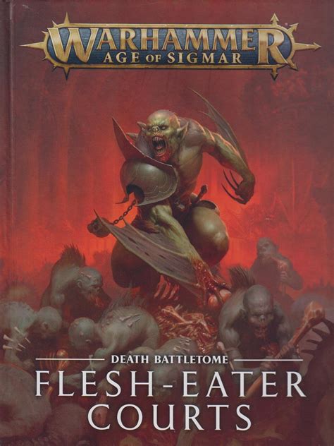 Flesh-eater courts battletome pdf. Ushoran leads the Flesh-Eater Courts as a font of cursed madness. Here are his stats: For attacks, Ushoran wields Monstrous Claws and Fangs which, at full health, deal out 10 attacks. And his Sceptre of the Carrion King (what a metal name for a weapon) has a 3+ Hit, 2+ Wound, -2 Rend, dealing D3+3 Damager per wound. 