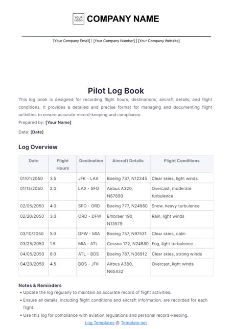 Flight Log Book Template Excel Templates