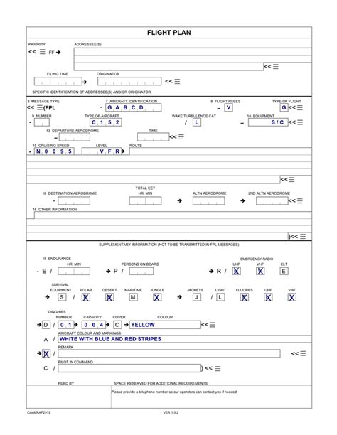 Flight plan form in Word and Pdf formats