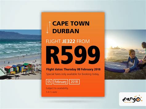 1 stop 26h 50m Cemair. Deal found 13/5 R5 161. Pick Dates. One of the most popular airlines travelling from Durban to Cape Town is Cemair. Flights from Cemair travelling this route typically cost R207,62 RT. This price is typically 1571% cheaper than other airlines that offer Durban to Cape Town flights..