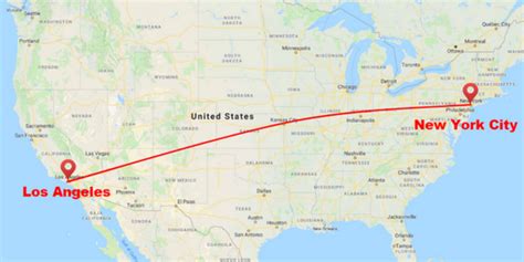 Flight distance: 2,451 miles or 3944 km. Flight time: 5 hours, 23 minutes. The straight line flight distance is 338 miles less than driving on roads, which means the driving distance is roughly 1.1x of the flight distance. Your plane flies much faster than a car, so the flight time is about 1/7th of the time it would take to drive..