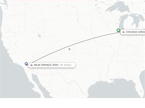 Direct (non-stop) flights from Chicago to Palm Springs. All flight schedules from Chicago Midway International , Illinois , USA to Palm Springs International , California , USA . This route is operated by 0 airline (s), and the flight time is 4 hours and 10 minutes. This route has been set as inactive in our database since we could not find any .... 