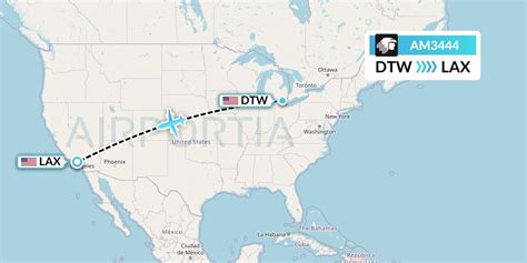 A domestic route departing from the Detroit airport (DTW) and arriving at Los Angeles airport (LAX). The flight distance is 1974 miles, or .... 